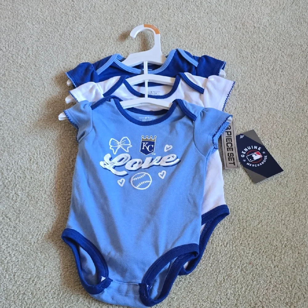 MLB Kansas City Three-Pack Baby Girls' Blue & White Love Bodysuits